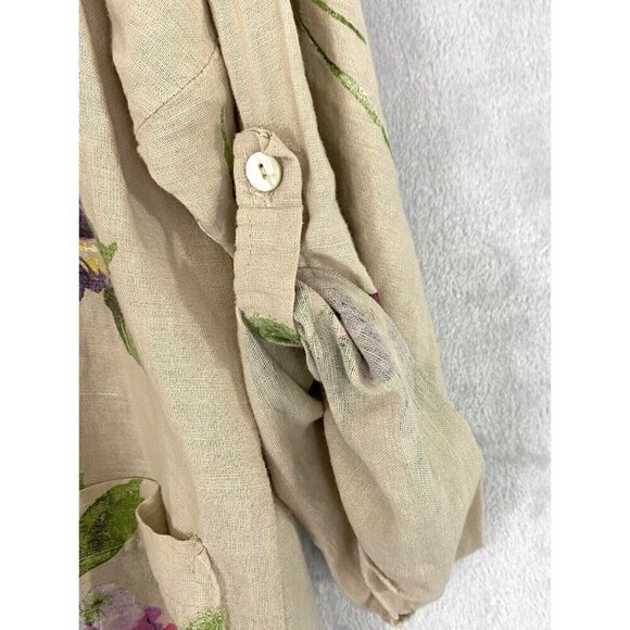 Coral Bay Floral Oversized Linen Open Front Jacket PM Petite Medium Beach Beige - Picture 6 of 16